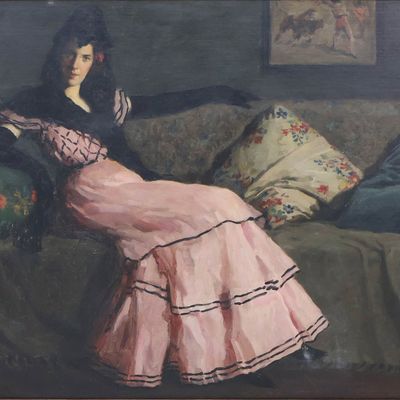 Sale Photo Thumbnail #200: Francis Luis Mora, 1874-1940, Portrait of Woman in Spanish Dress, Oil on Canvas
