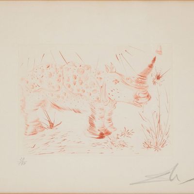 Sale Photo Thumbnail #121: Salvador Dali, Spanish 1904-1989, Rhino, Etching