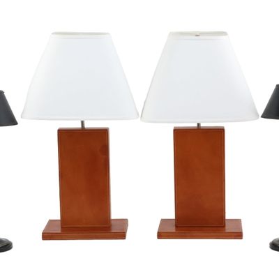Sale Photo Thumbnail #83: Pair of Modern Brown Leather Table Lamps