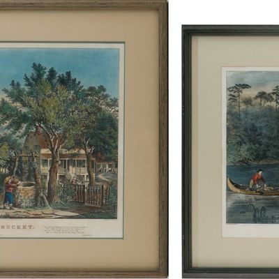 Sale Photo Thumbnail #229: Currier & Ives, The Old Oaken Bucket and The Hunter's Shanty, Prints