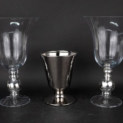 Sale Photo Thumbnail #99: Pair of Colorless and Mirrored Glass Footed Vases