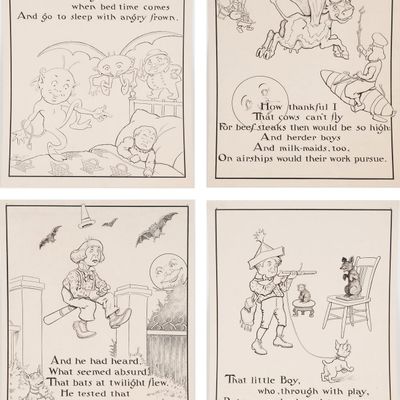 Sale Photo Thumbnail #213: Charles L Bartholomew, American 1860-1949, Four Illustrations, Ink on Cardstock