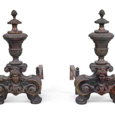 Sale Photo Thumbnail #304: Pair of Renaissance Style Bronze and Iron Andirons