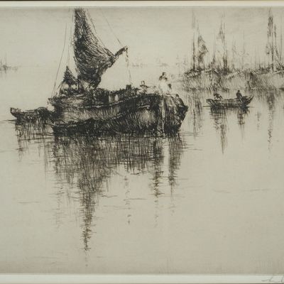 Sale Photo Thumbnail #240: Sidney Mackenzie Litten, 1887-1934, Evening on the Zyderzee, Etching and Drypoint