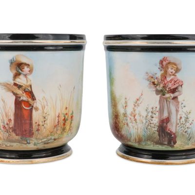 Sale Photo Thumbnail #341: Pair of Painted Porcelain Cache Pot