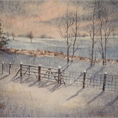 Sale Photo Thumbnail #179: Susan Jordan, Snow Covered Field, Watercolor on Paper