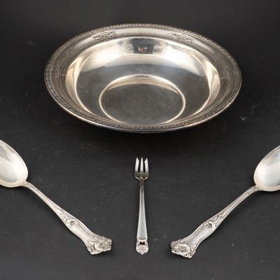 Sale Photo Thumbnail #27: Wallace Sterling Silver Bowl and Assorted Flatware