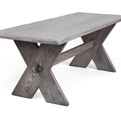 Sale Photo Thumbnail #44: Gray-Stained Oak Trestle Base Dining Table