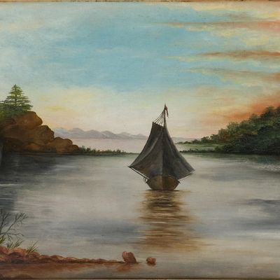 Sale Photo Thumbnail #164: Sailboats on a Lake, Oil on Board
