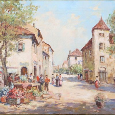 Sale Photo Thumbnail #153: Dennis Ainsley, 1880-1952, French Market Scene, Oil on Canvas