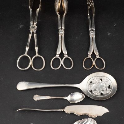 Sale Photo Thumbnail #25: Three Vintage Silver Plated Serving Tongs