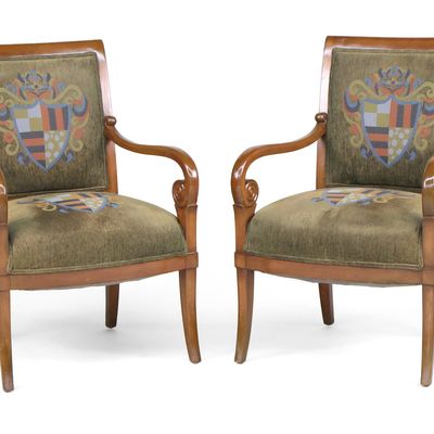 Sale Photo Thumbnail #314: Pair of French Empire Style Fruitwood Armchairs