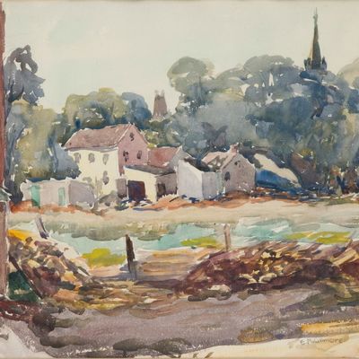 Sale Photo Thumbnail #116: Ethel M. Gilmore, American , Village Scene, Watercolor on Paper