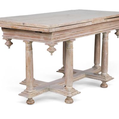 Sale Photo Thumbnail #70: Rustic White Washed Oak Draw-Leaf Library Table