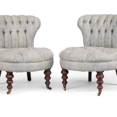 Sale Photo Thumbnail #45: Pair of Victorian Style Upholstered Boudoir Chairs