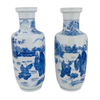 Sale Photo Thumbnail #388: Pair of Chinese Blue and White Porcelain Vases