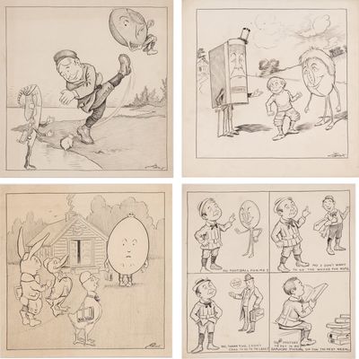 Sale Photo Thumbnail #216: Charles L Bartholomew, American 1860-1949, Four Illustrations, Mixed Media on Cardstock