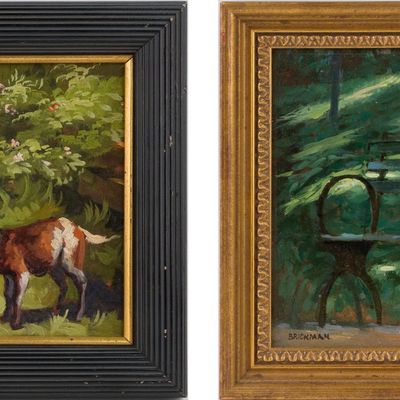 Sale Photo Thumbnail #132: Brickman, Woman on Park Bench, Oil on Board