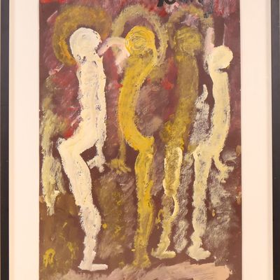 Sale Photo Thumbnail #187: Purvis Young, American 1943-2010, Figures, Oil on Tempered Hardboard