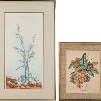 Sale Photo Thumbnail #137: Charles Adams, Still Life of Grapes, Mixed Media on Paper