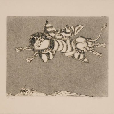 Sale Photo Thumbnail #241: Naftali Bezem, 1924-2018, Flying Mythical Beast, Etching and Aquatint