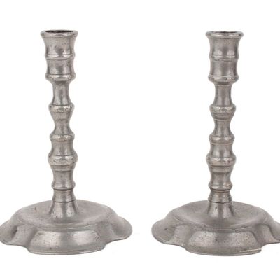 Sale Photo Thumbnail #358: Pair of Pewter Lobed Base Candlesticks