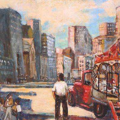 Sale Photo Thumbnail #204: Attrib. William Gropper, Street Scene, Oil on Canvas