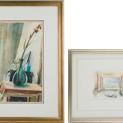 Sale Photo Thumbnail #185: Two Still Lifes of Flowers in a Vase, Watercolor on Paper