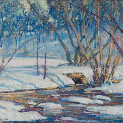 Sale Photo Thumbnail #155: Frederick Mortimer Lamb, 1861-1936, Winterscape, Pastel on Paper
