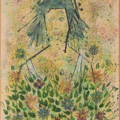 Sale Photo Thumbnail #170: George J Marinko, 1908-1989, Girl in Field of Flowers, Mixed Media