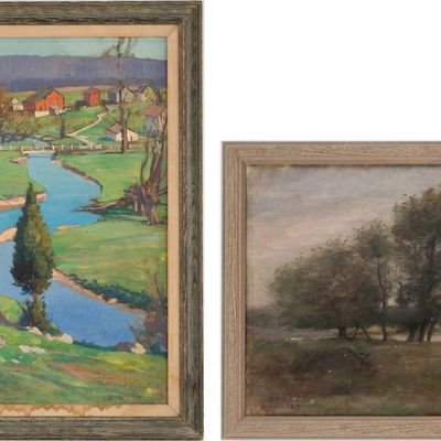 Sale Photo Thumbnail #126: Nicholson, Landscape with Trees, Oil on Canvas