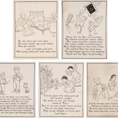 Sale Photo Thumbnail #215: Charles L Bartholomew, American 1860-1949, Five Illustrations, Ink on Cardstock