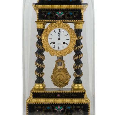Sale Photo Thumbnail #370: Napoleon III Ebonized and Gilt-Metal Mantel Clock
