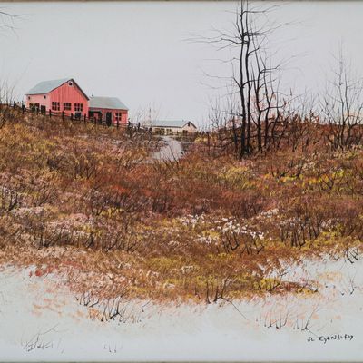 Sale Photo Thumbnail #115: John Lewis Egenstafer, 1943-, Barn in Winter Landscape, Oil on Canvas