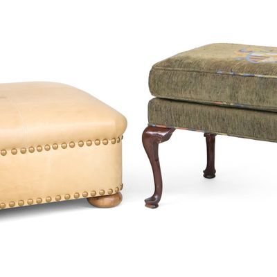 Sale Photo Thumbnail #310: Tan Leather and Brass Tack Ottoman