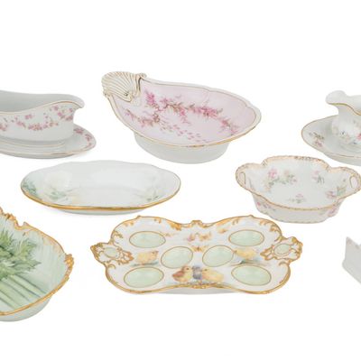 Sale Photo Thumbnail #105: Eight Floral Decorated Porcelain Table Articles