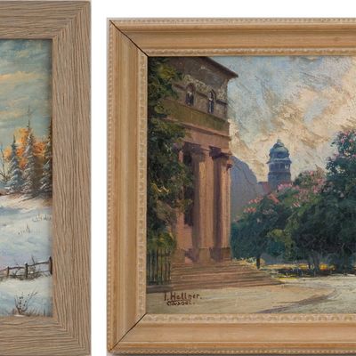 Sale Photo Thumbnail #133: Julius Hellner, 1877-1942, European Street Scene, Oil on Canvas