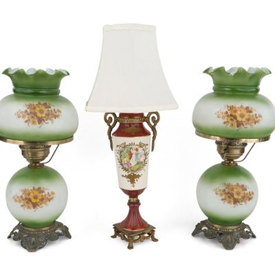 Sale Photo Thumbnail #362: Pair of Painted Glass Gone with the Wind Lamps
