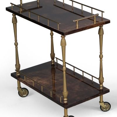 Sale Photo Thumbnail #66: Aldo Tura Goatskin and Brass Diminutive Bar Cart