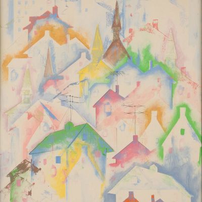 Sale Photo Thumbnail #171: George J Marinko, 1908-1989, Village Scene, Mixed Media