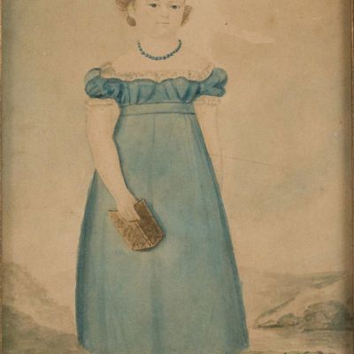 Sale Photo Thumbnail #220: Portrait of Girl Holding a Book, Watercolor on Paper