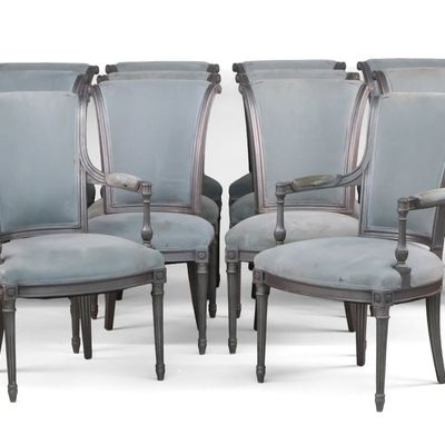 Sale Photo Thumbnail #46: Twelve Louis XVI Style Grey-Painted Dining Chairs