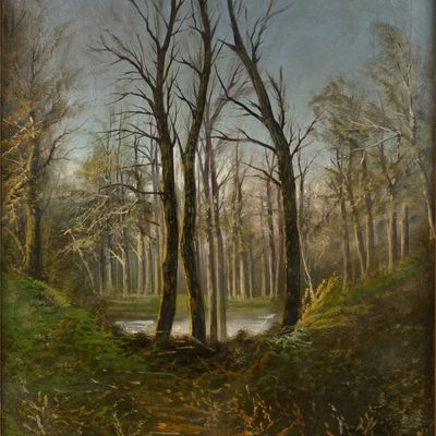 Sale Photo Thumbnail #178: Attrib. to David Clark, Late Autumnal Forest Scene, Oil on Canvas