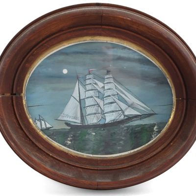 Sale Photo Thumbnail #222: Moonlit Sky with Sailing Vessel, Gouache on Board