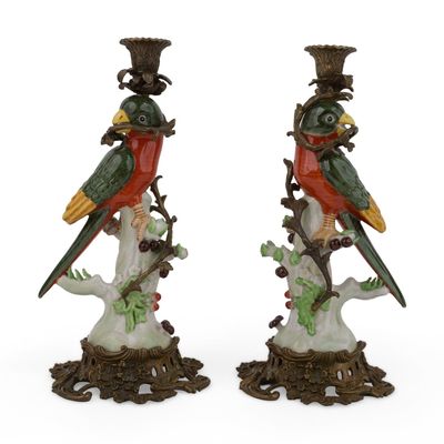 Sale Photo Thumbnail #87: Pair of Chinese Metal Mounted Porcelain Parrots