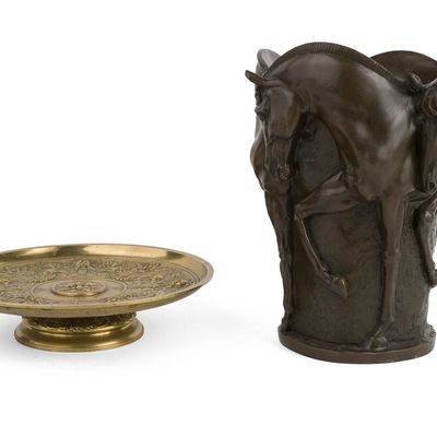 Sale Photo Thumbnail #364: Art Deco Style Bronze Molded Horse Decorated Vase