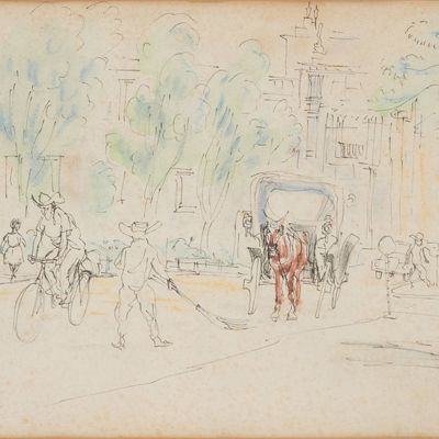 Sale Photo Thumbnail #122: Francis McCarthy, 1923-2005, Street Scene, Mixed Media on Paper