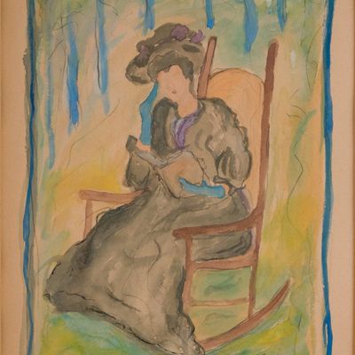 Sale Photo Thumbnail #198: Possibly Maurice Prendergast, 1858-1924, Woman in Rocking Chair, Watercolor