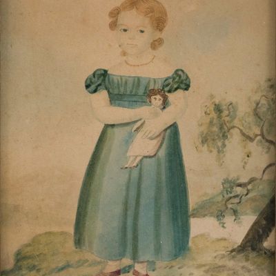 Sale Photo Thumbnail #219: Portrait of Girl with Doll, Watercolor on Paper