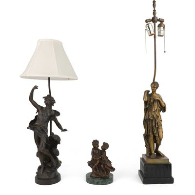Sale Photo Thumbnail #363: Two Patinated Metal Classical Figural Table Lamps